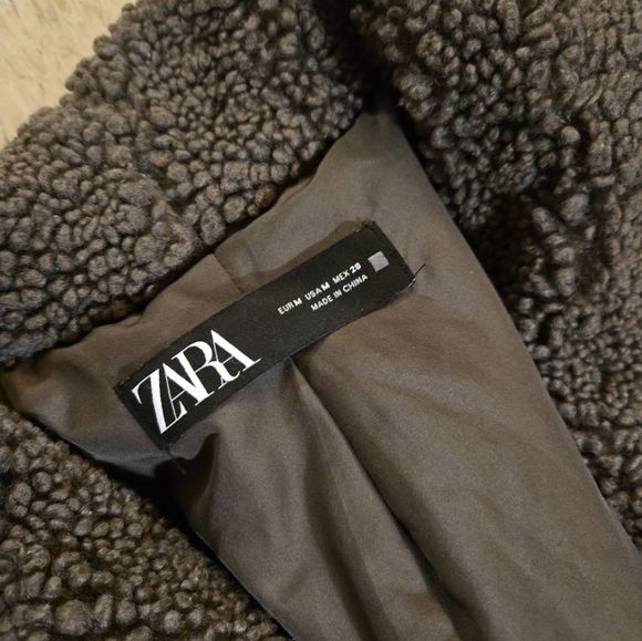 Zara Teddy Coat Size Medium Brown - Picture 2 of 5